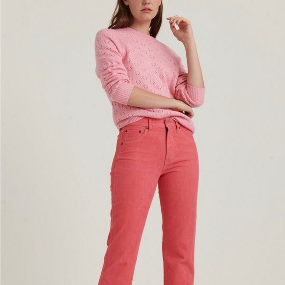 Lucky Brand Mid Rise Authentic Straight Crop Corduroy Jean in Pink, Size 6 - Picture 2 of 10